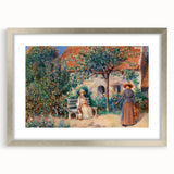 Textured abstract art print by Pierre-Auguste Renoir featuring soft pastel shades, framed in silver, ideal for bedroom decor.