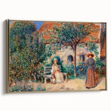 Side view of a framed canvas featuring a landscape painting by Pierre-Auguste Renoir, with soft pastel colors.