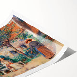 Extra large wall art featuring line art flowers in muted pastel shades on rolled canvas.