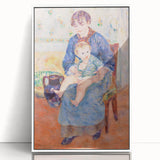 Art deco poster featuring a Pierre-Auguste Renoir painting in soft pastel shades, framed in white acrylic.