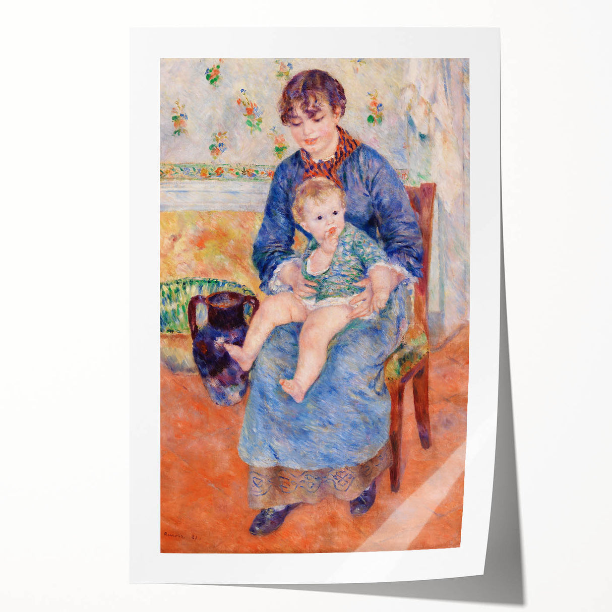 Rolled print of a Pierre-Auguste Renoir floral painting in soft pastel tones, suitable as art wall for dining rooms.