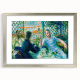 Textured art print of Pierre-Auguste Renoir’s painting in silver frame, featuring abstract figures in soft pastel shades.