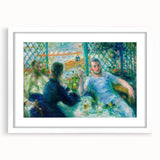 Abstract art print of a Pierre-Auguste Renoir design in white frame with mat, featuring soft pastel shades.