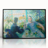 Large abstract wall art by Pierre-Auguste Renoir in black frame, featuring mid-century modernist style with vibrant colors.
