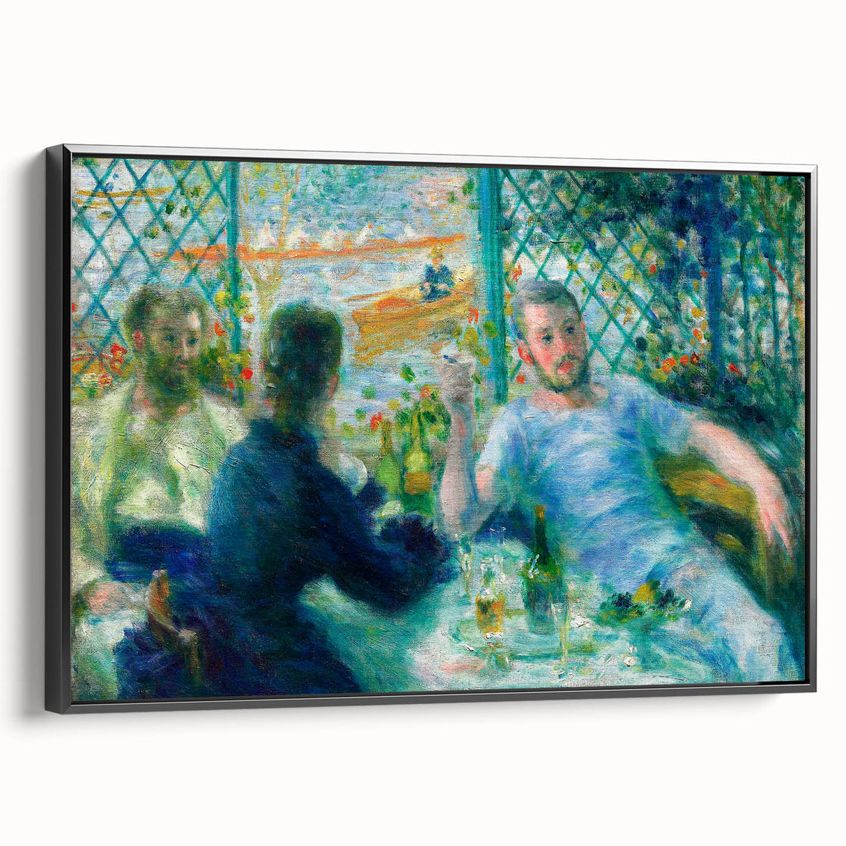 Black and white landscape painting of a serene setting on framed canvas, ideal for bedroom wall decor.