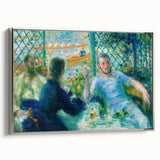 Framed canvas featuring a vintage landscape art painting by Pierre-Auguste Renoir, with colorful art on a black background.