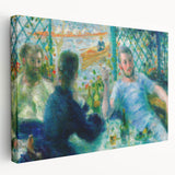 Side view of a Pierre-Auguste Renoir impressionist painting print on stretched canvas, featuring soft pastel colors.