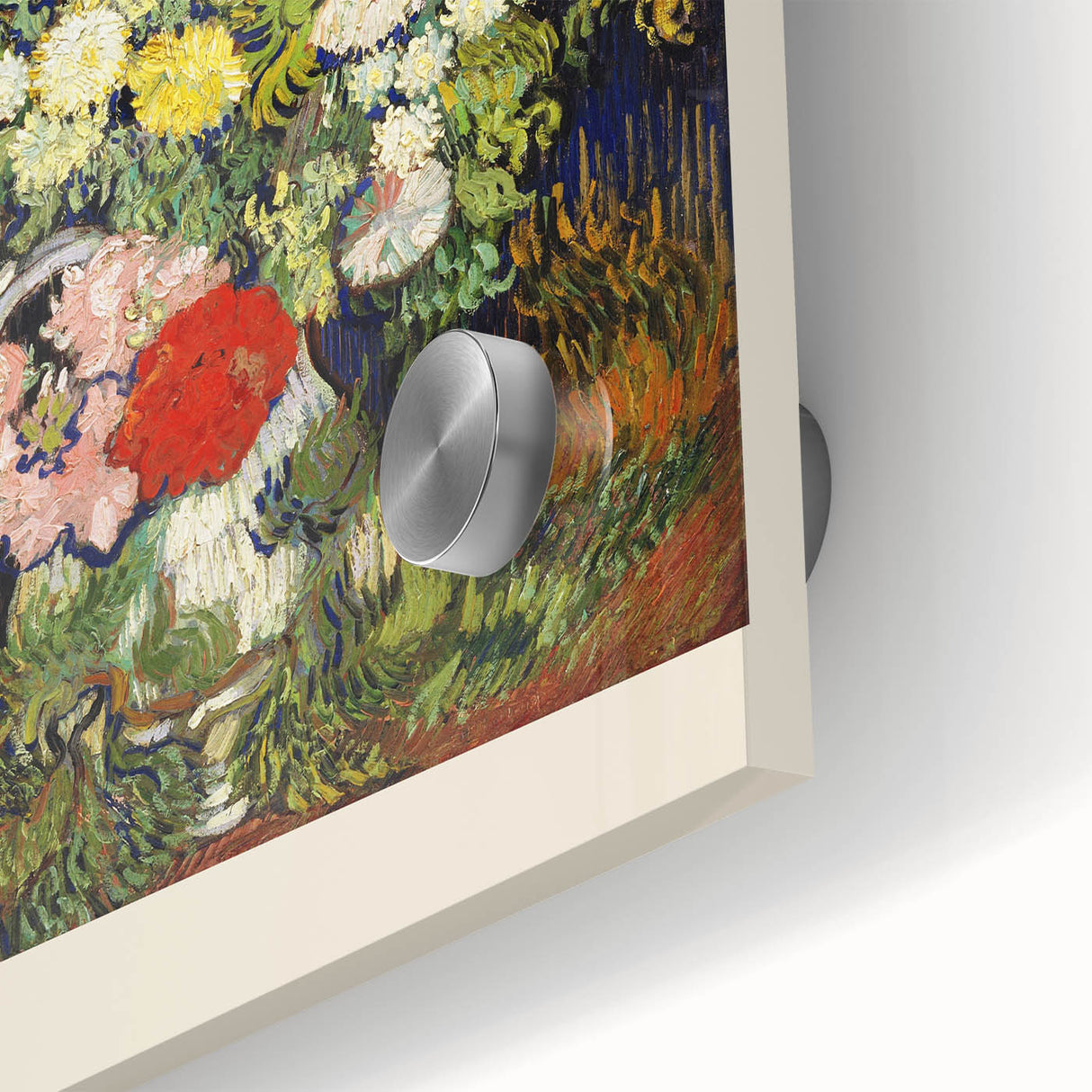 Close-up of a large abstract wall art by Vincent van Gogh in acrylic glass, featuring vibrant colors.