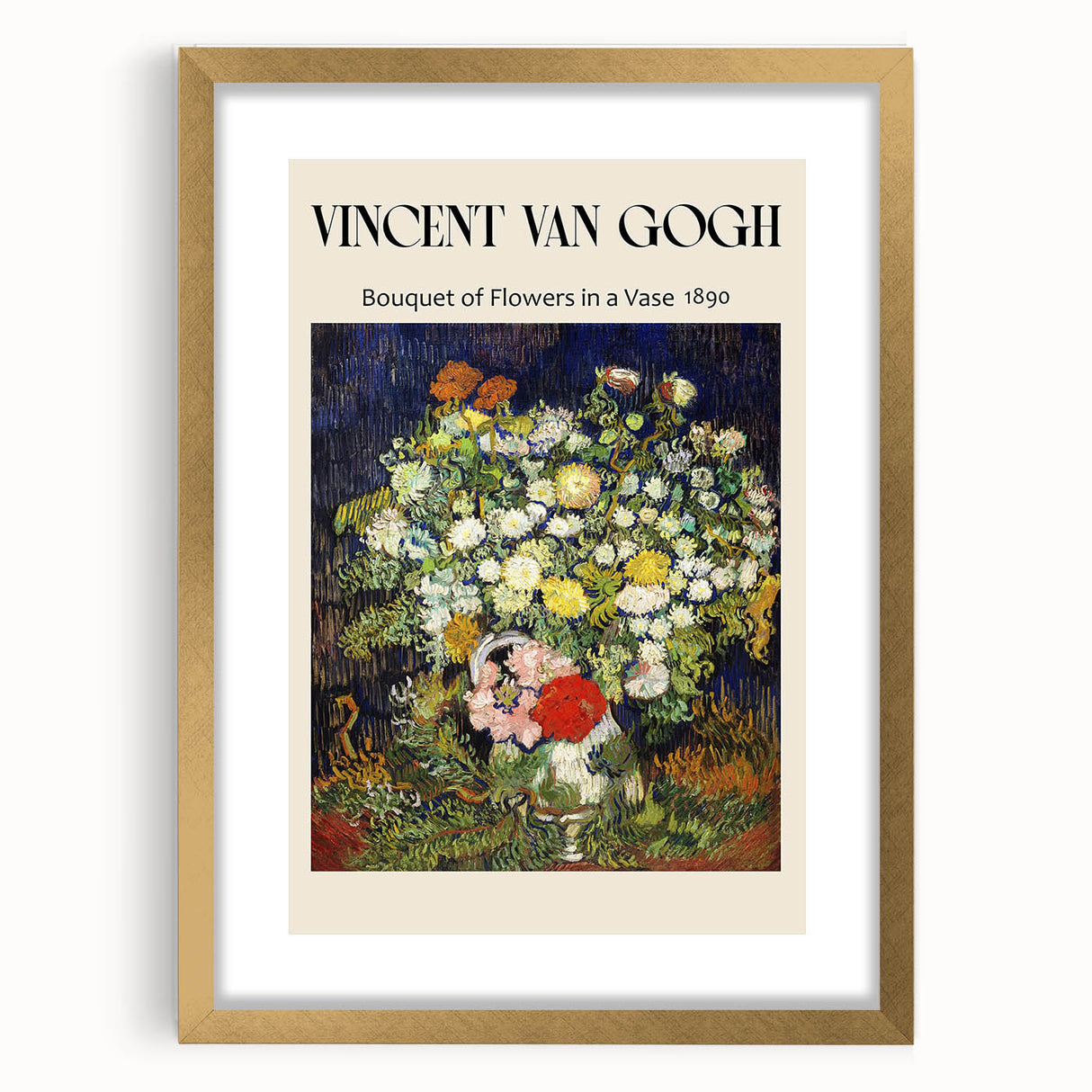 Extra large framed print of Vincent van Gogh's textured abstract art in gold frame, ideal for living room decor.