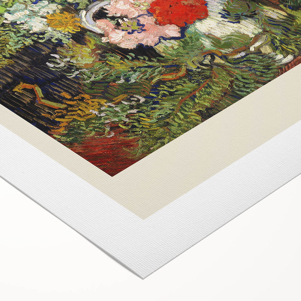 Art deco poster featuring a Vincent van Gogh painting on rolled canvas, with vibrant blue and yellow tones.