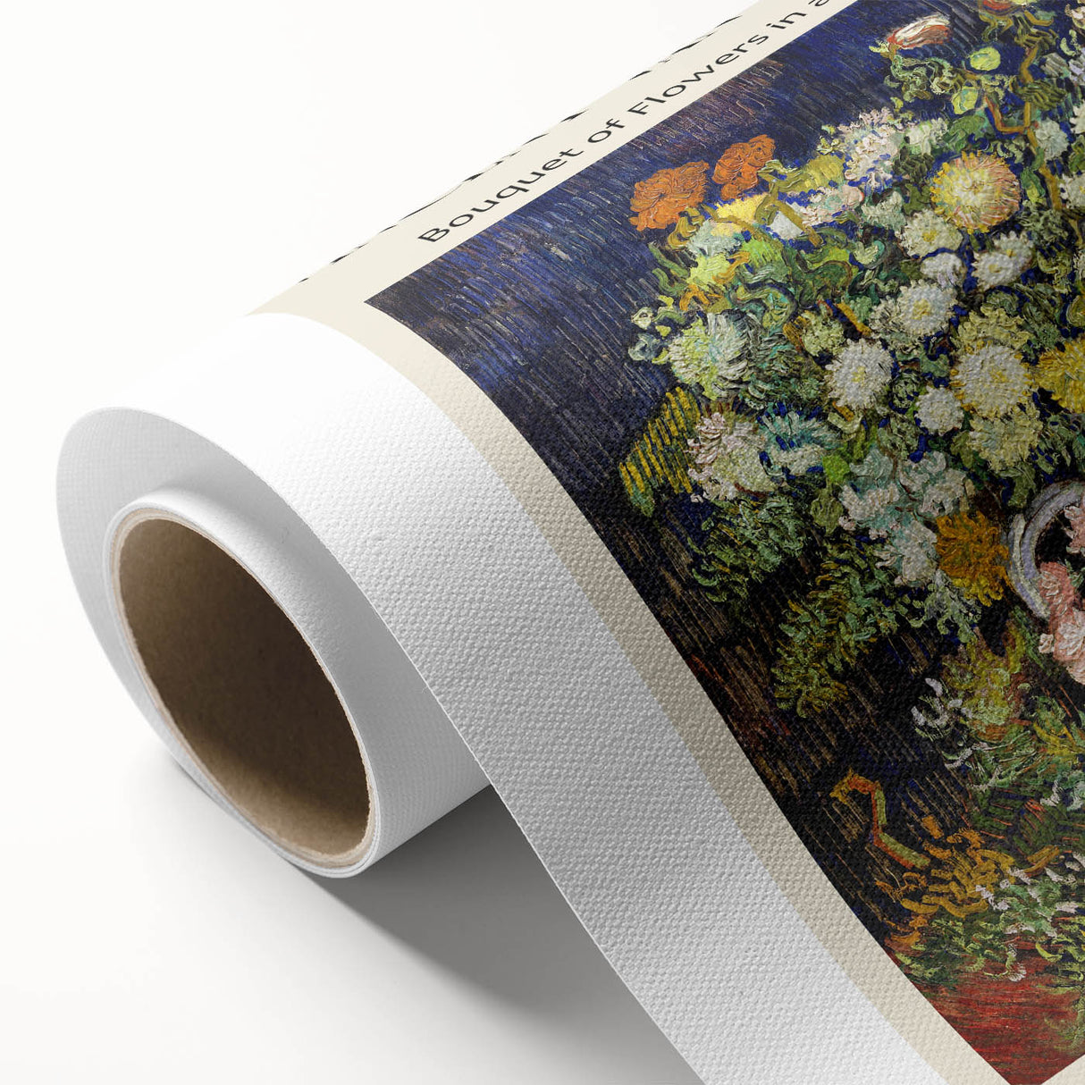 Art deco poster of a Vincent van Gogh painting on rolled canvas, featuring bright yellow tones, ideal for nursery wall art.