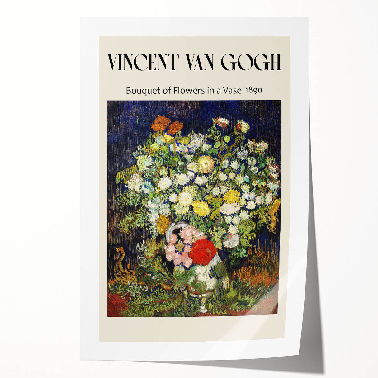 Rolled print of a Van Gogh-inspired floral painting with vibrant blue and yellow tones, suitable for art wall dining room.