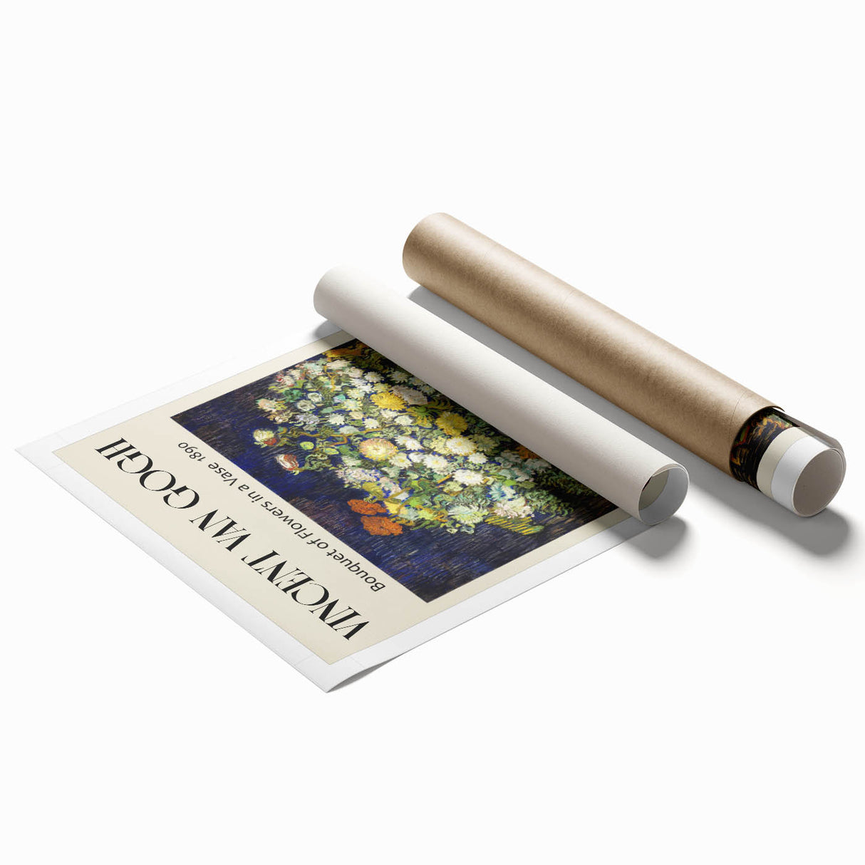 Extra large rolled print of Vincent van Gogh's floral art in vibrant colors, ideal for classy bathroom wall art.