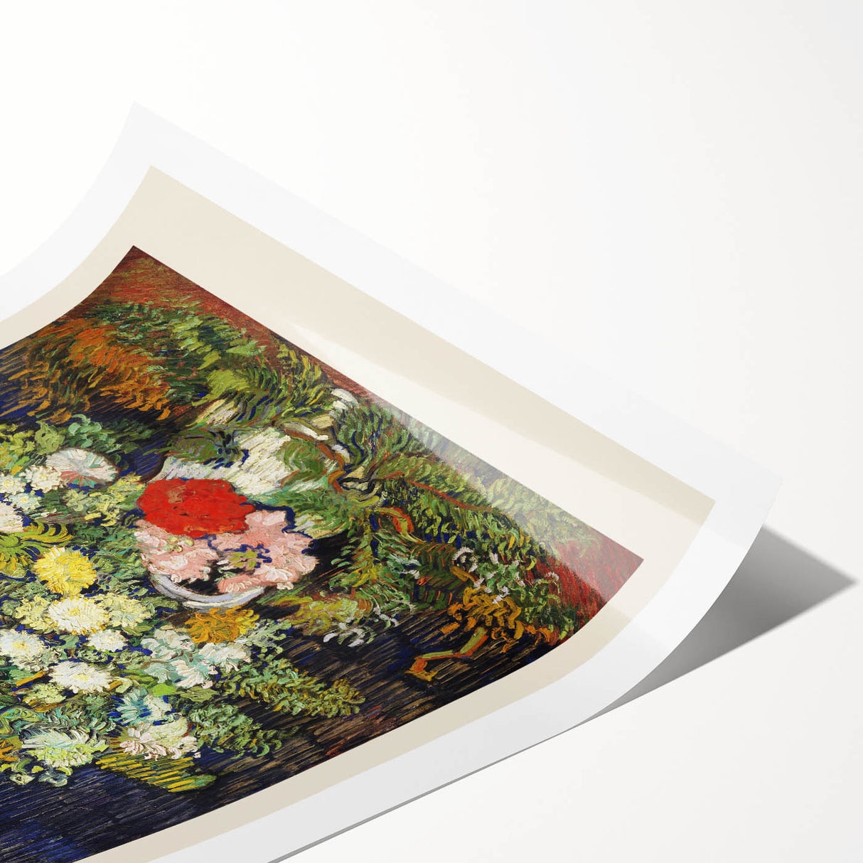 Extra large rolled print featuring line art flowers in soft pastel shades, ideal for large living room wall art.