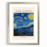 Textured abstract art print of a swirling sky in blue and yellow hues, framed in silver, ideal for bedroom decor.