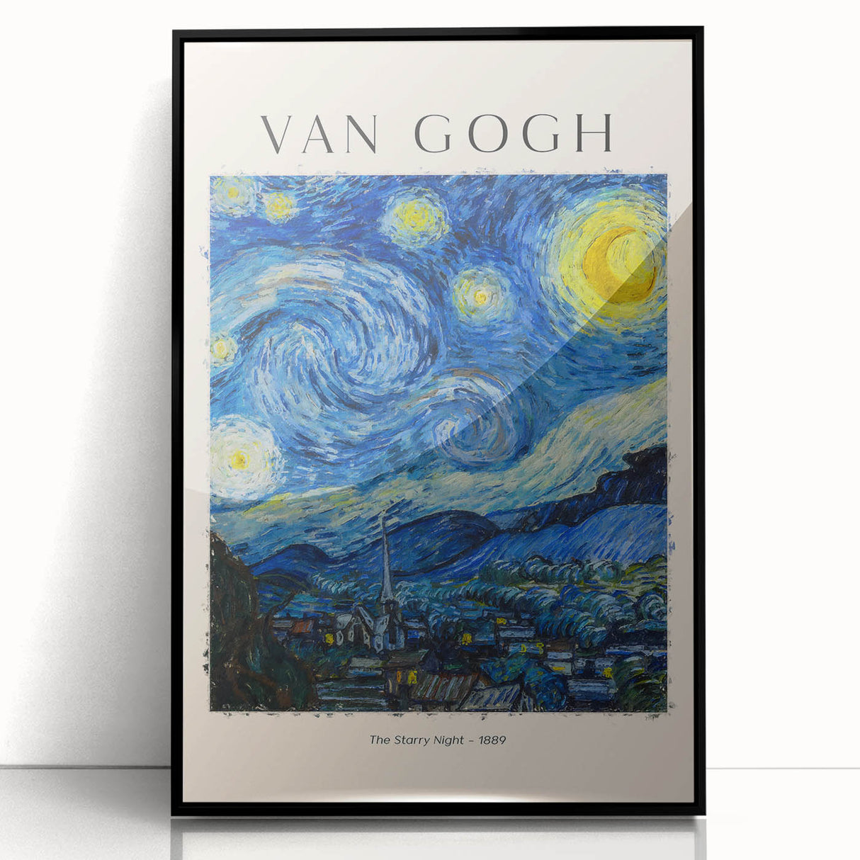 Large abstract wall art featuring swirling shades of blue and yellow on a framed acrylic; suitable for modern art wall decor.