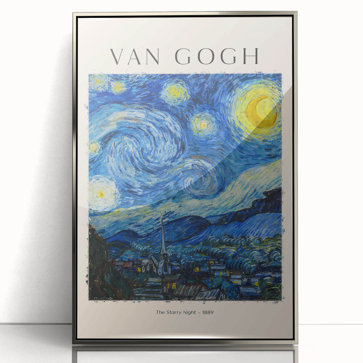 Mid-century modernist Vincent van Gogh acrylic print in silver frame, featuring vibrant twilight hues.