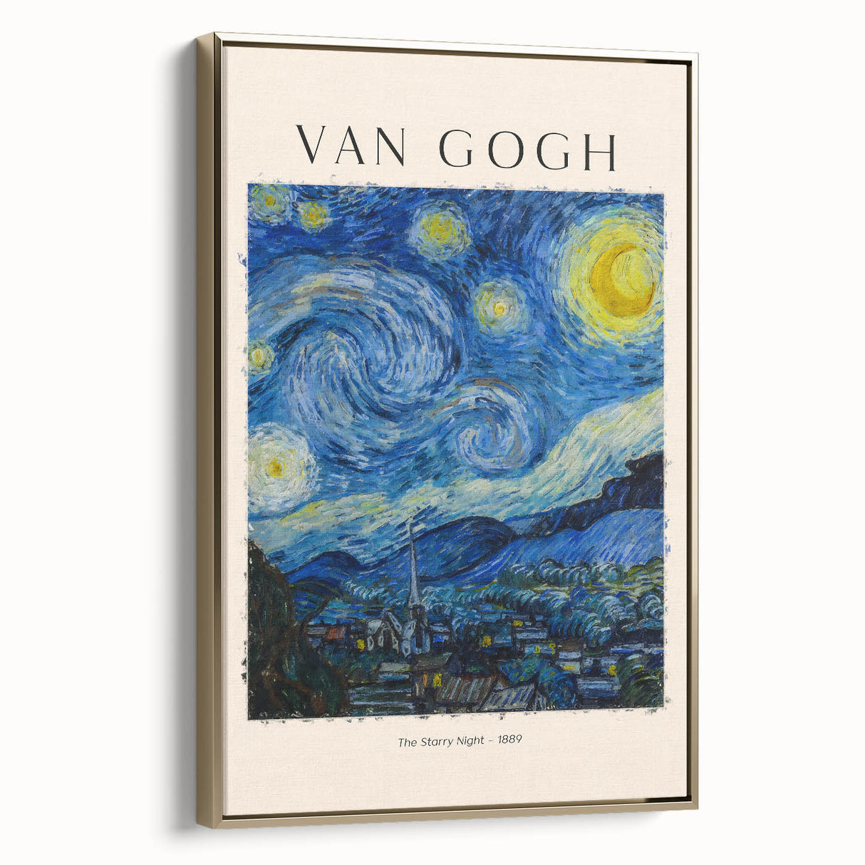 Framed canvas featuring a landscape painting by Vincent van Gogh with muted earth tones, ideal for bedroom wall art.