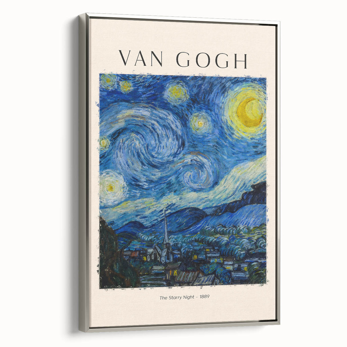 Framed canvas of a Vincent van Gogh landscape painting, featuring vibrant, colorful brush strokes.