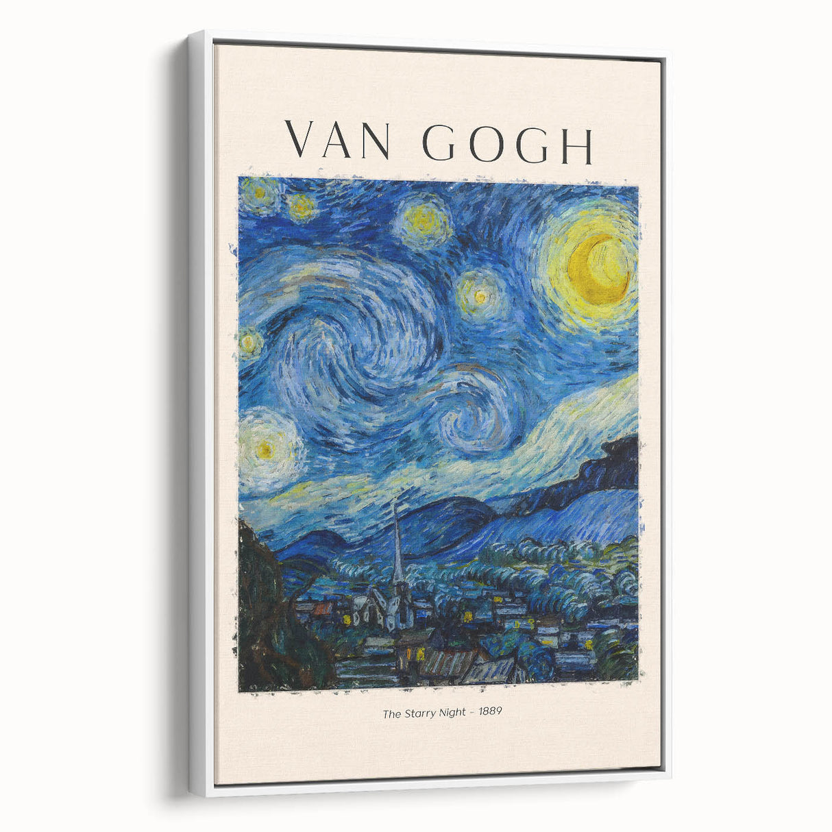 Vintage poster art of a Vincent van Gogh painting, framed canvas with vibrant colors, ideal for living room decor.
