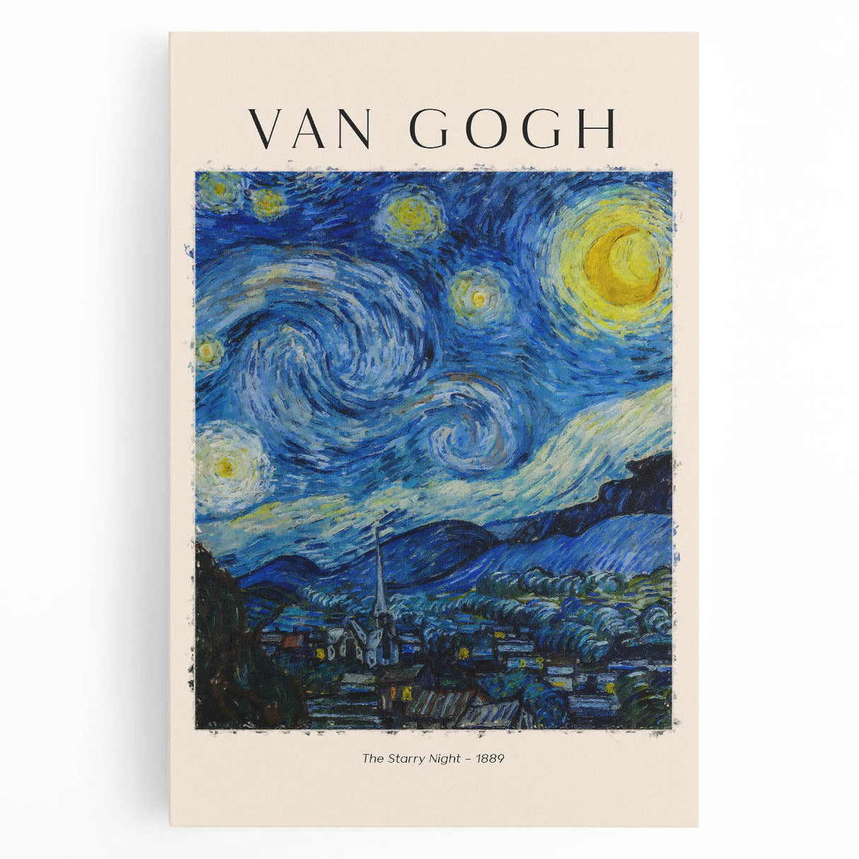 Large black and white print of Vincent van Gogh's portrait on stretched canvas, suitable as kitchen art.