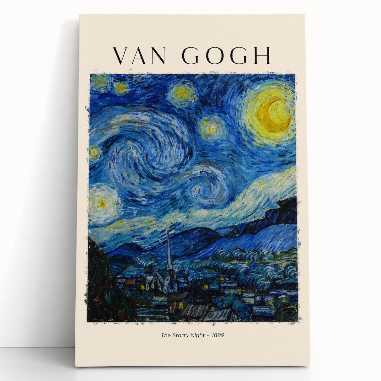 Black and white print of Vincent van Gogh's artwork on stretched canvas, ideal for kitchen wall art or bedroom ambiance.
