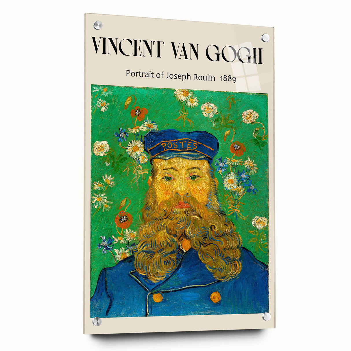 Acrylic print of a Van Gogh-inspired abstract design in vivid blue and yellow tones, ideal for bedroom or dining room art.