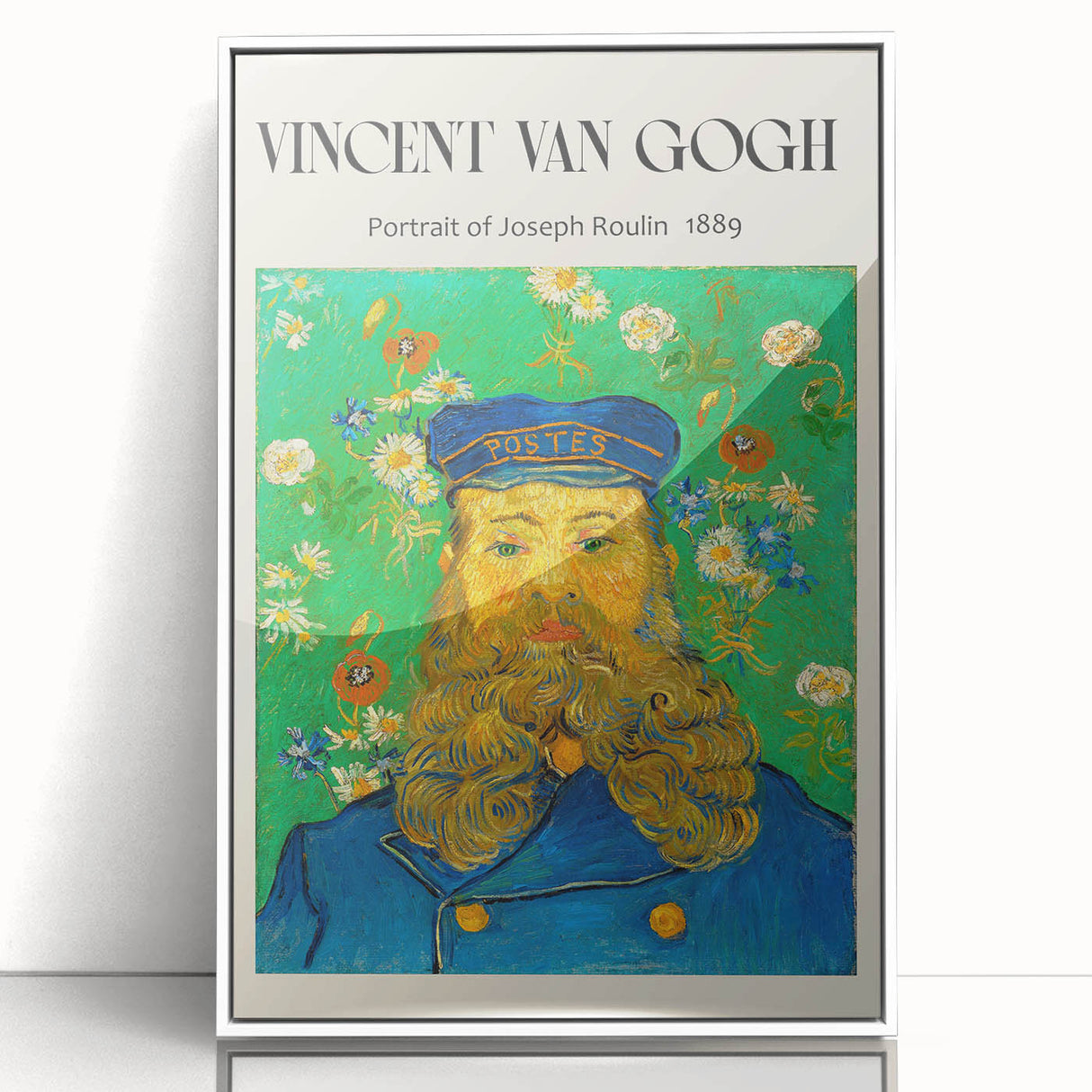Acrylic print of a Vincent van Gogh painting with vibrant blue and yellow tones, framed in white.