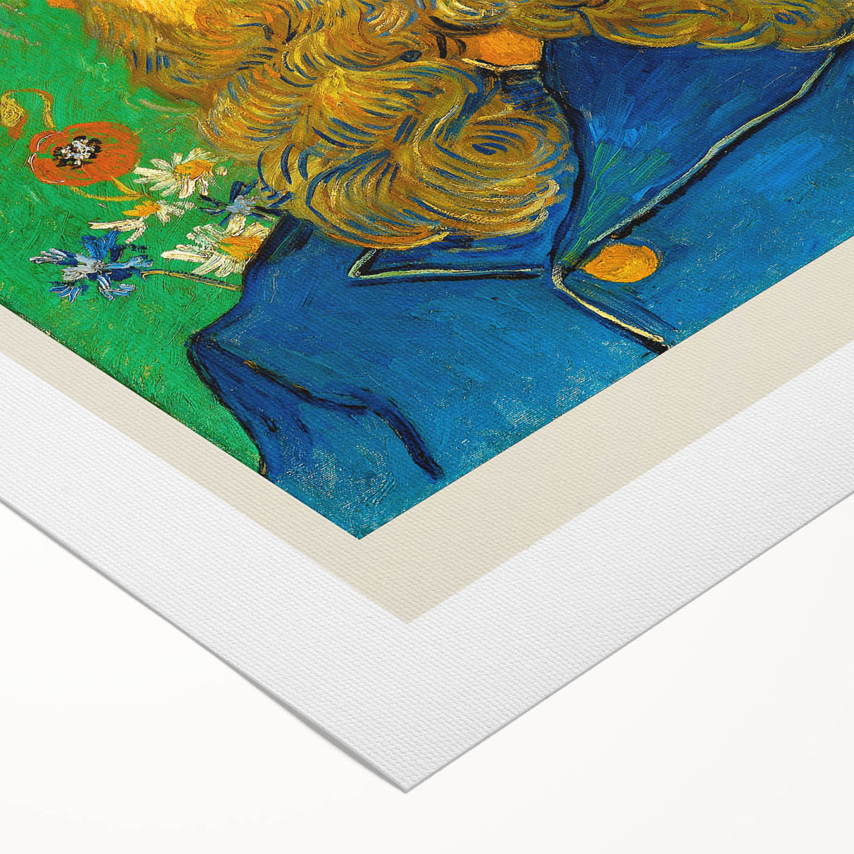 Art deco poster featuring a geometric pattern in bold primary colors on rolled canvas, suitable for dining room decor.