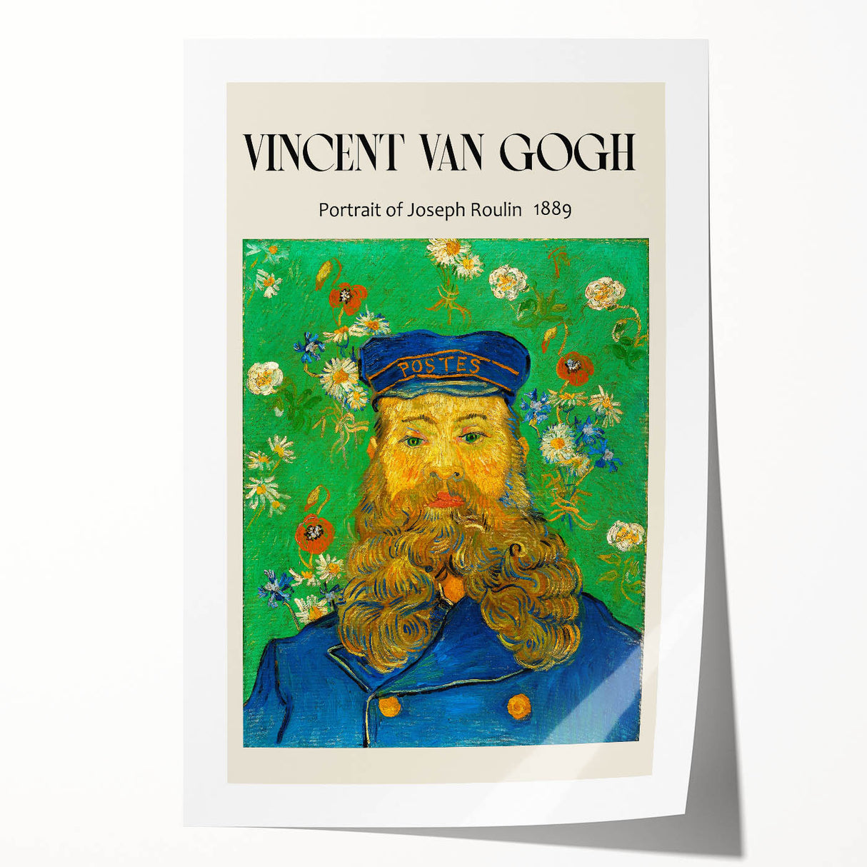 Vincent van Gogh floral painting on rolled canvas, featuring vibrant blues and yellows, ideal for art wall dining room.