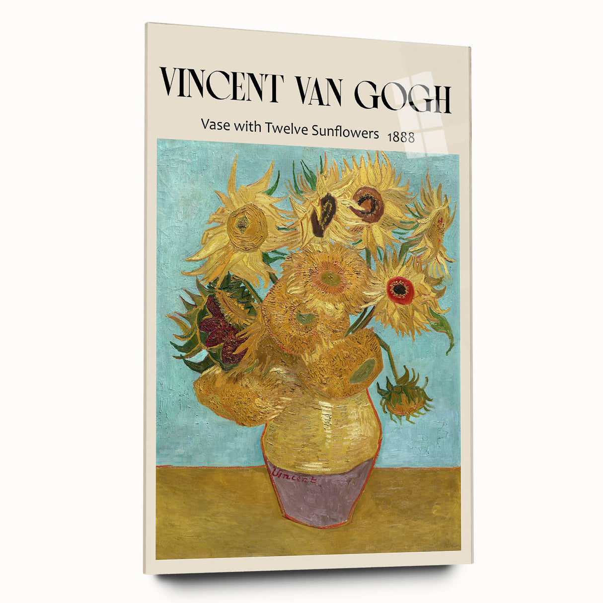Side view of a large abstract acrylic print of Vincent van Gogh's style, with vibrant colors.