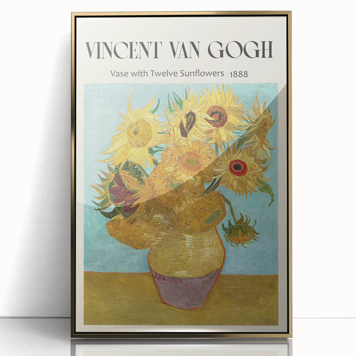 Mid-century modernist acrylic print of Van Gogh's work in gold frame, suitable for modern art wall decor.