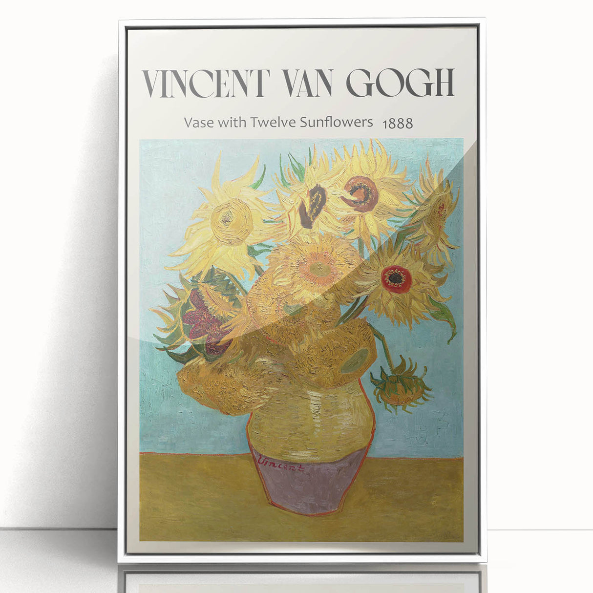 Art deco poster featuring Vincent van Gogh's design in vibrant hues on white-framed acrylic.