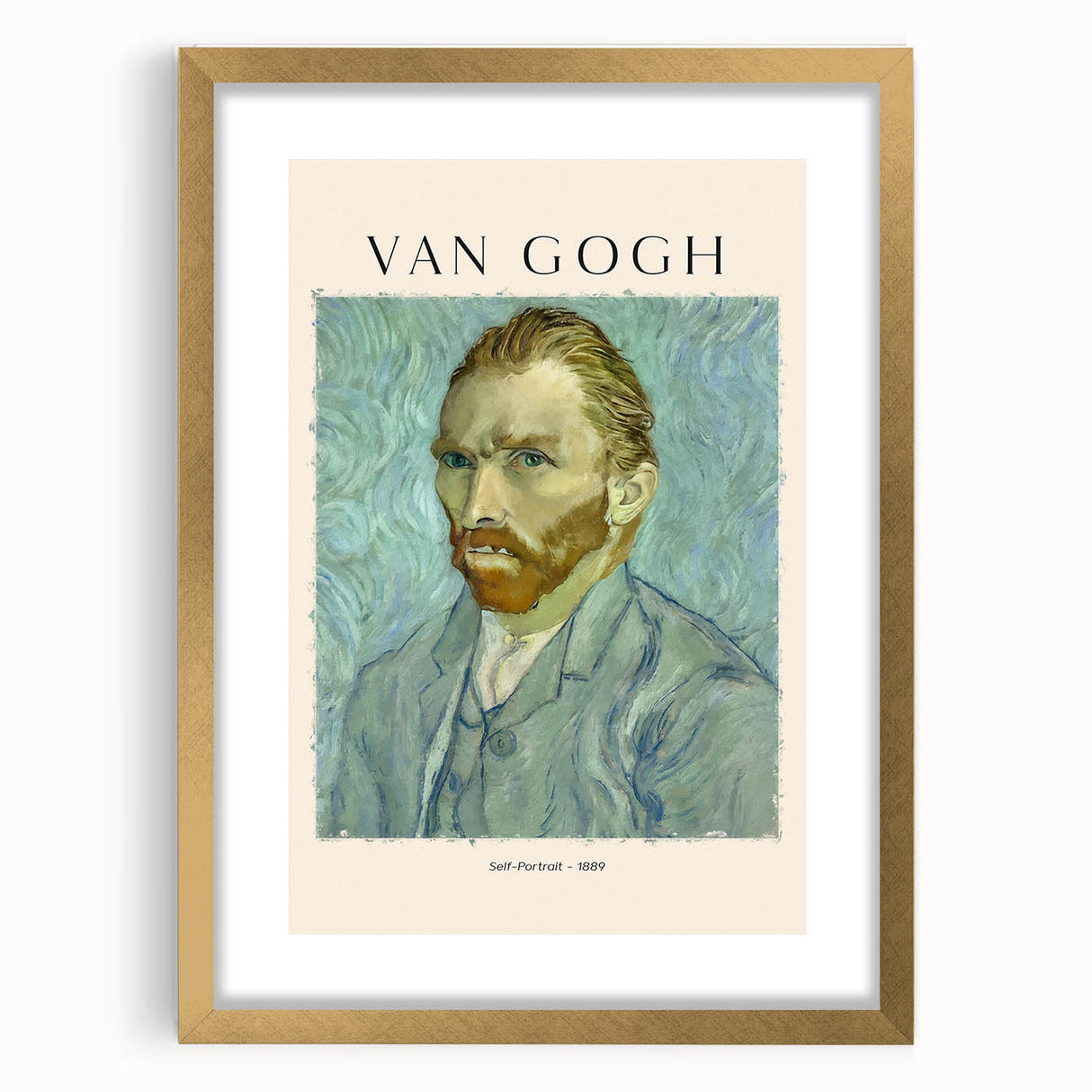 Extra large wall art of a Vincent van Gogh-inspired abstract print in vibrant yellow and blue tones, framed in gold.