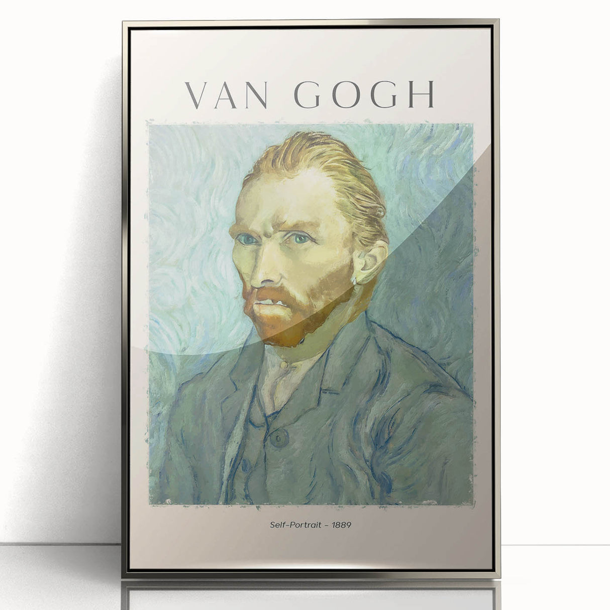 Mid-century modernist art depicting a Vincent van Gogh scene in a silver-framed acrylic, ideal for nursery wall art.