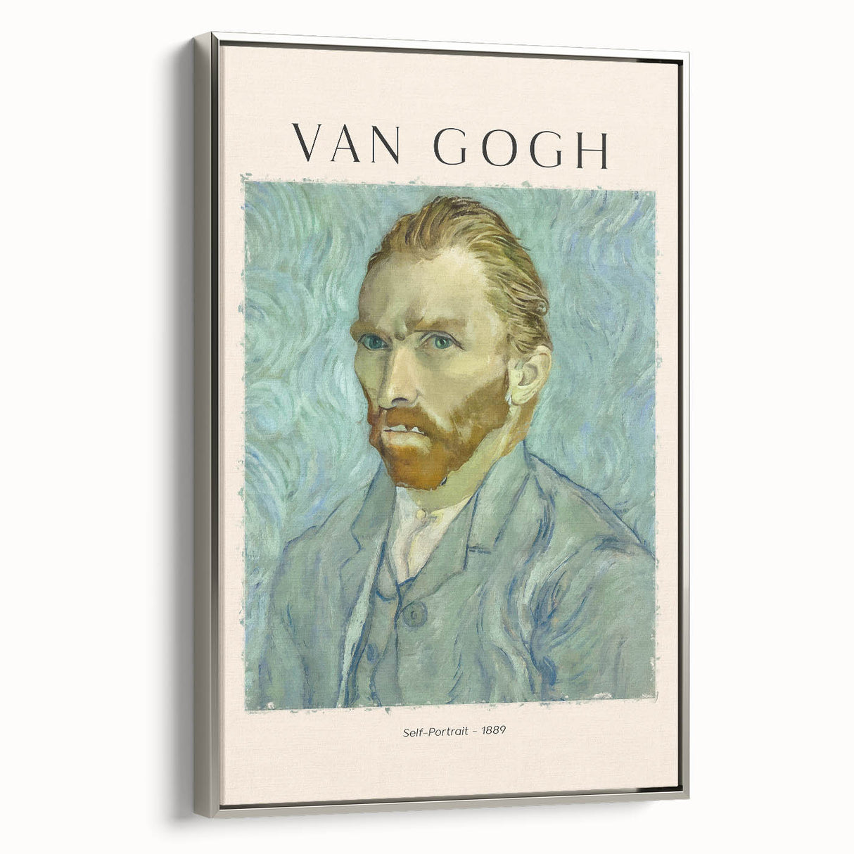 Framed canvas of Vincent van Gogh's landscape art painting featuring colorful fields under a dynamic sky.
