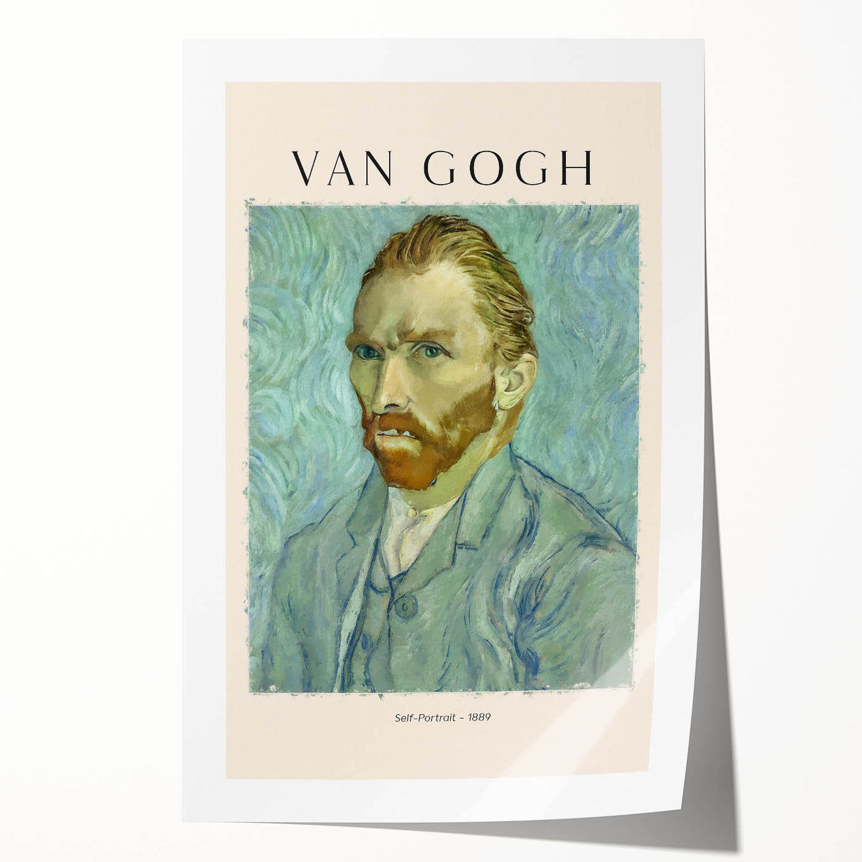 Vincent van Gogh-inspired floral artwork on rolled print, featuring vibrant blue and yellow tones.