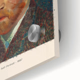 Large abstract wall art with swirls in blue and yellow tones on acrylic.