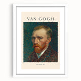 Abstract art print of a swirling starry night in blue and yellow tones, framed in white.