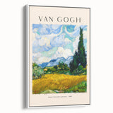 Vintage poster art of Vincent van Gogh's colorful painting, framed in white, ideal for living room decor.