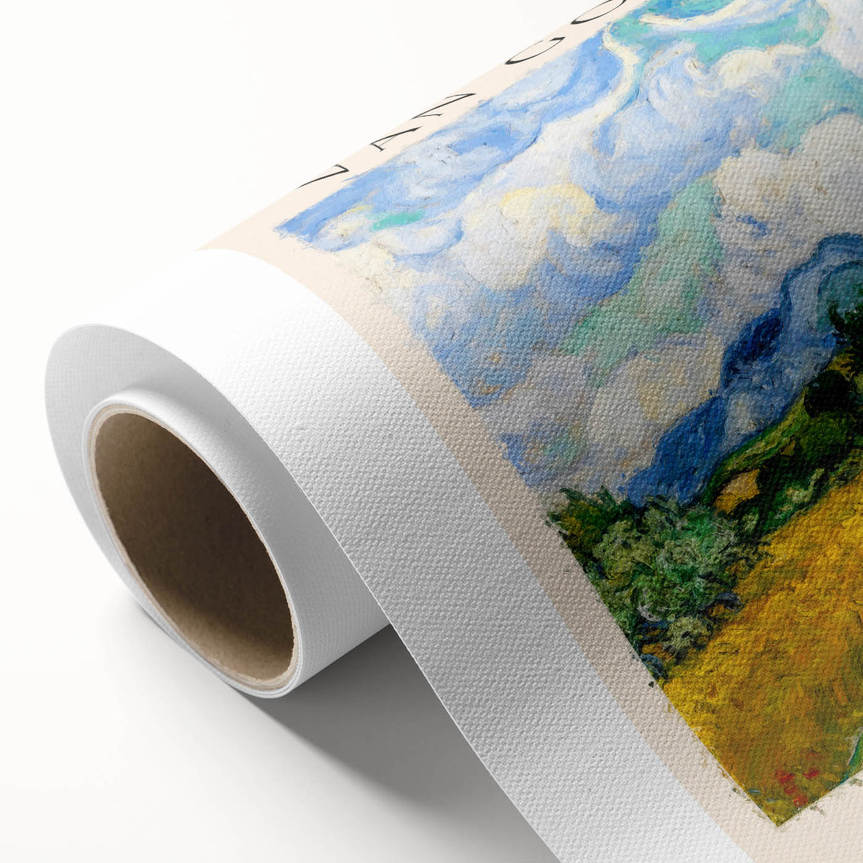 Art deco poster of a serene landscape in soft pastel shades on rolled canvas, ideal for nursery wall art.