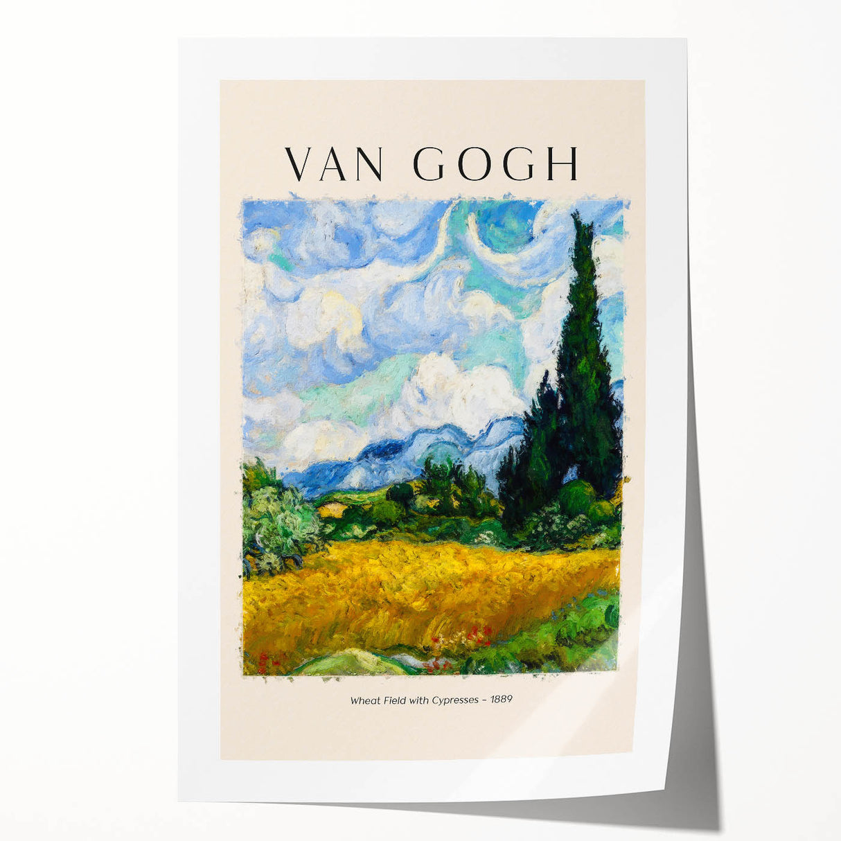Extra large rolled print of a floral painting with vibrant blue and yellow tones.