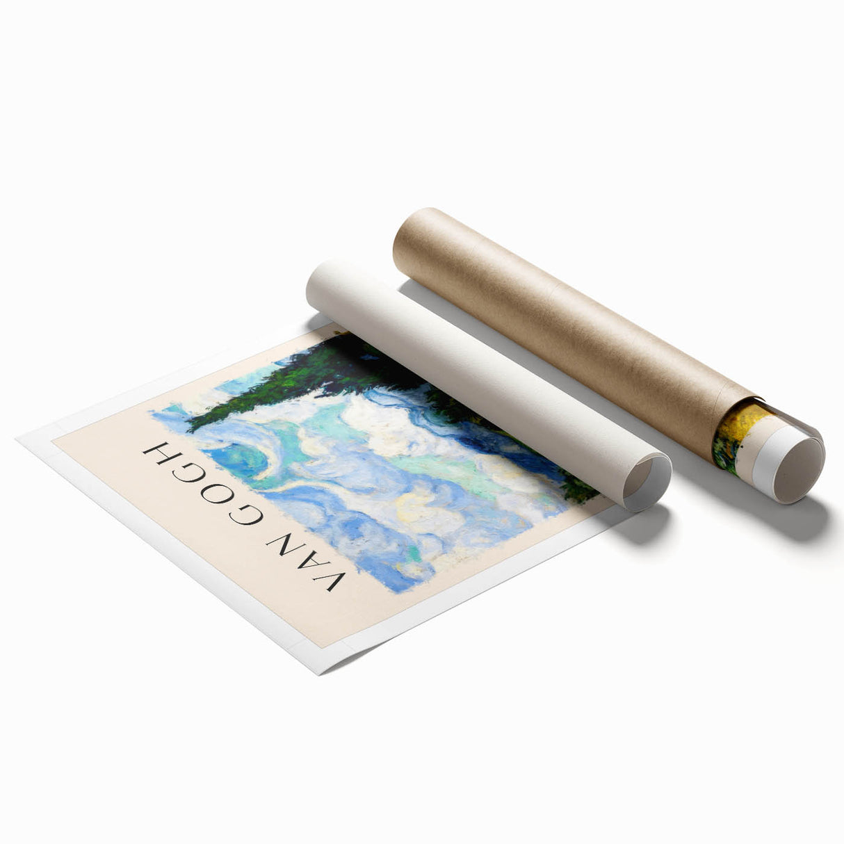 Extra large rolled print of Vincent van Gogh's floral art in muted colors, ideal for classy bathroom wall art.