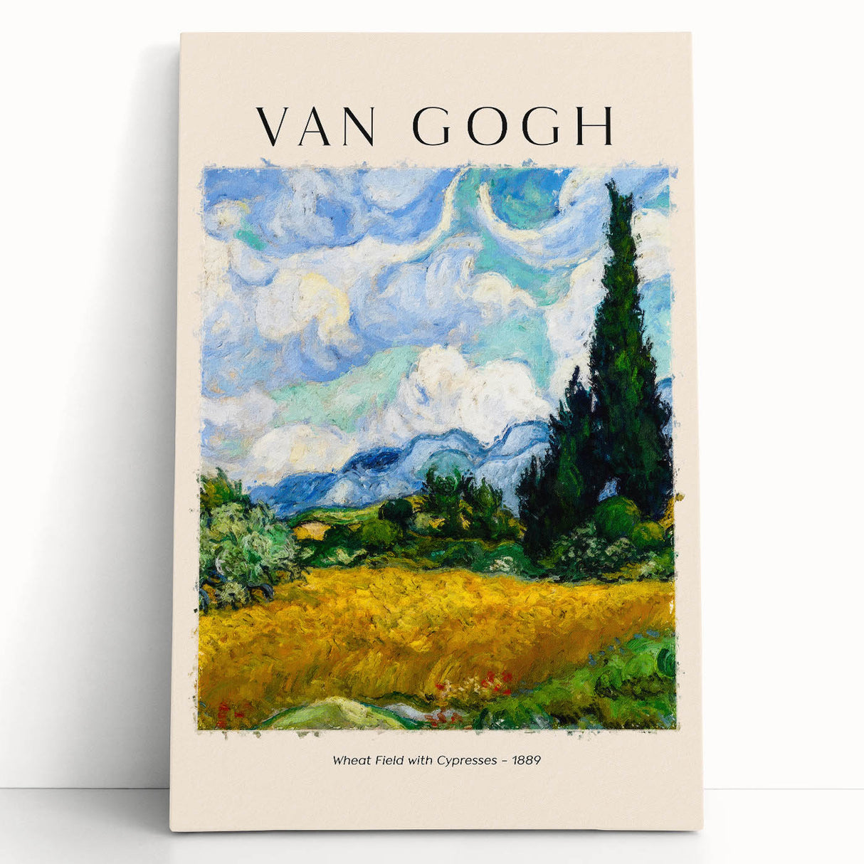 Black and white stretched canvas featuring a large Vincent van Gogh print, ideal for kitchen wall art or bedroom decor.