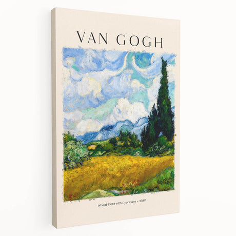 Side view of a stretched canvas featuring a Vincent van Gogh painting with vibrant yellow and blue tones.