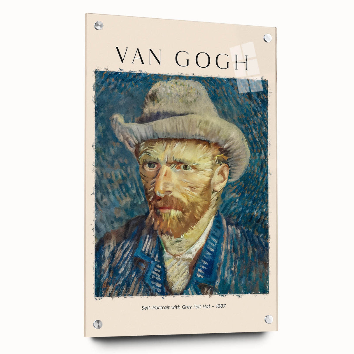 Acrylic print of a Van Gogh-inspired abstract design in vivid blues and yellows, ideal for dining room decor.