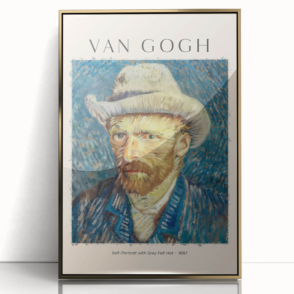 Acrylic print of Vincent van Gogh's artwork in gold frame, featuring mid-century modernist style.