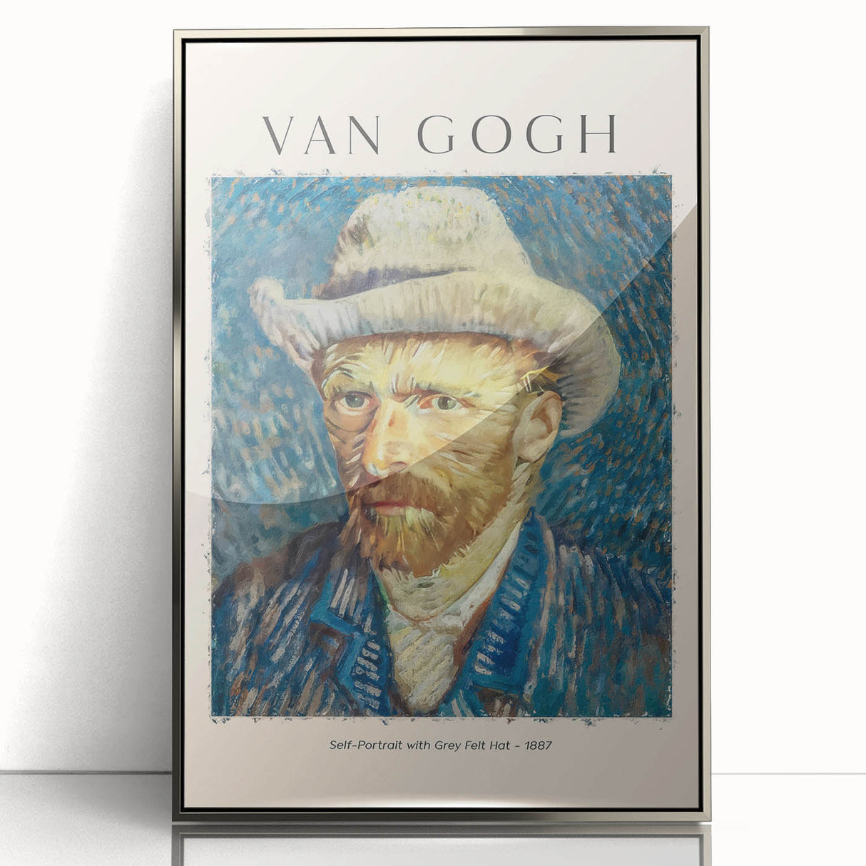 Mid-century modernist art depicting a vibrant Van Gogh scene in silver-framed acrylic, ideal for nursery wall art.