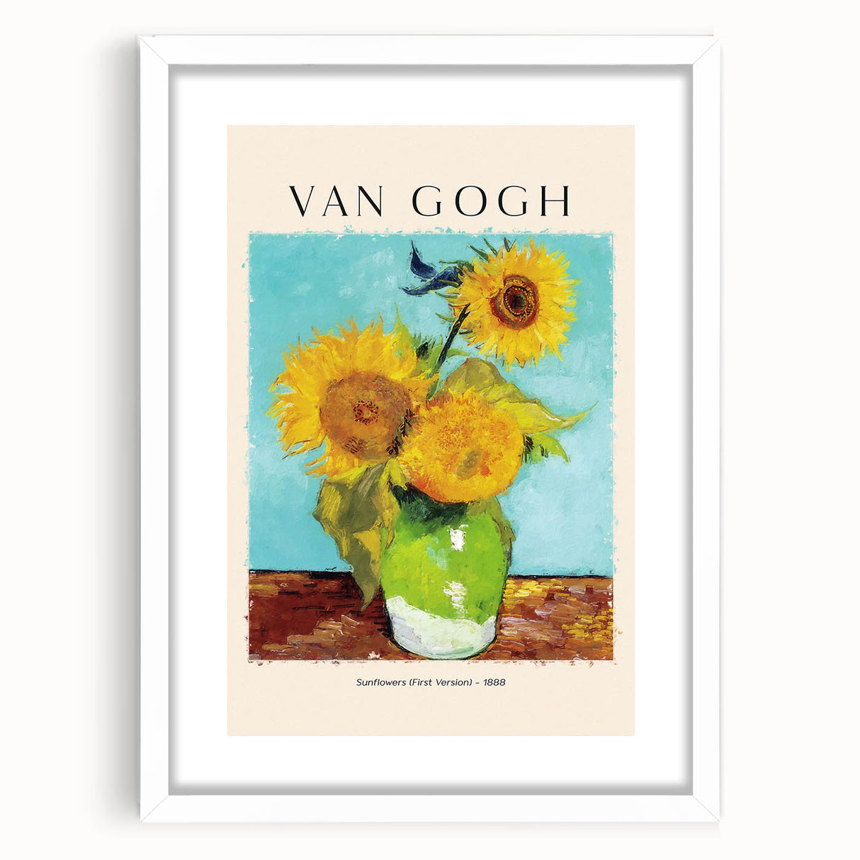Abstract art print of a swirling blue and yellow pattern on a white framed canvas, suitable for bedroom or dining room decor.