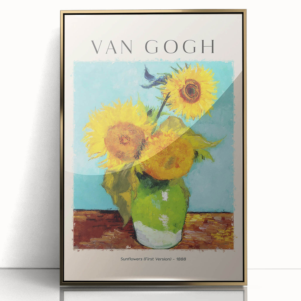 Acrylic print of Vincent van Gogh's artwork in gold frame, featuring vibrant colors and mid-century modernist style.